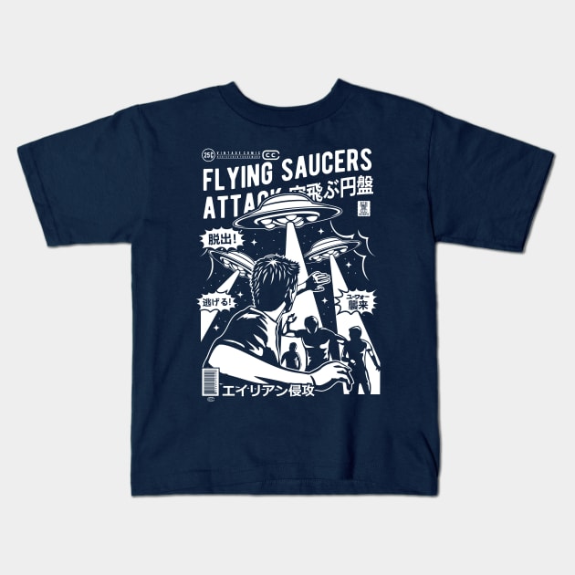 Flying Saucers Attack Kids T-Shirt by TeeGo